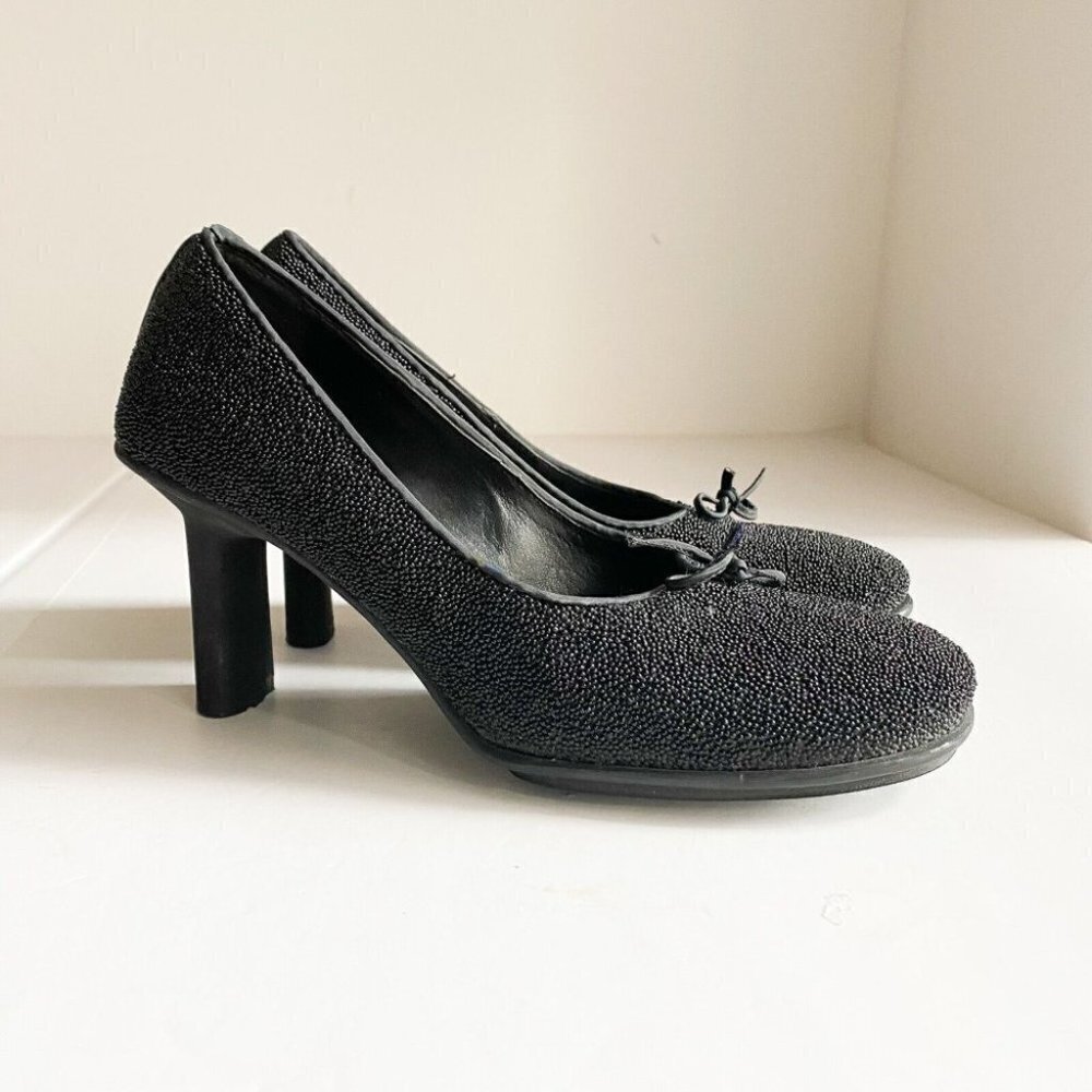 Vintage Y2k Barneys New York Co-op Beaded  Black Square Toe Heels 9 Wide